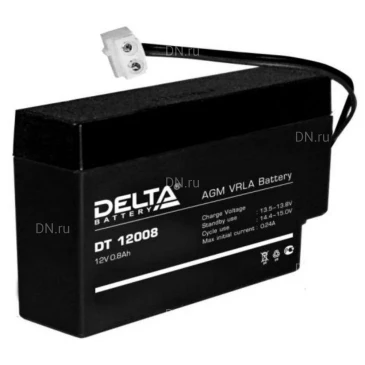 Аккумуляторная батарея Delta DT 12008 (T13) 97х25х63мм, напряжение - 12В, емкость - 0.8Ач, тип клеммы - провод с гнездом (AMP Т13)
