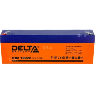 Аккумуляторная батарея Delta DTM 12022 178х35х67мм, напряжение - 12В, емкость - 2.2Ач, тип клеммы - FASTON (зажим) 4.8мм