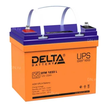 Аккумуляторная батарея Delta DTM 1233 L 195х130х168мм, напряжение - 12В, емкость - 33Ач, тип клеммы - под болт M6
