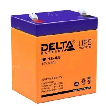 Аккумуляторная батарея Delta HR 12-4.5 90х70х107мм, напряжение - 12В, емкость - 4.5Ач, тип клеммы - FASTON (зажим) 4.8мм