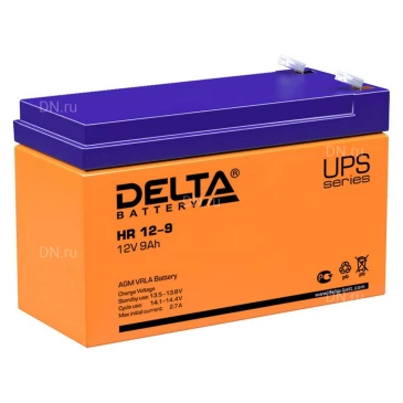 Аккумуляторная батарея Delta HR 12-9 151х65х100мм, напряжение - 12В, емкость - 9Ач, тип клеммы - FASTON (зажим) 6.35мм