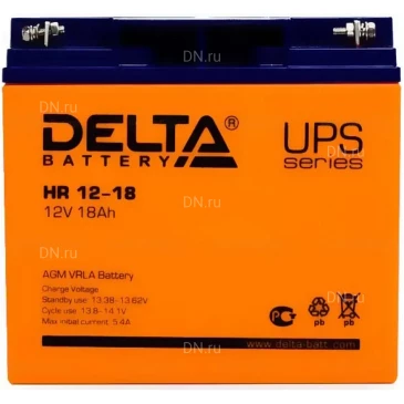 Аккумуляторная батарея Delta HR 12-18 181х77х167мм, напряжение - 12В, емкость - 18Ач, тип клеммы - болт+гайка 5.5мм