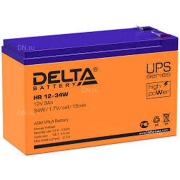 Аккумуляторная батарея Delta HR 12-34 W 151х65х100мм, напряжение - 12В, емкость - 9Ач, тип клеммы - FASTON (зажим) 6.35мм