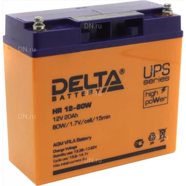 Аккумуляторная батарея Delta HR 12-80 W 181х76х166мм, напряжение - 12В, емкость - 20Ач, тип клеммы - под болт M5