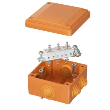 Коробка ответвительная DKC FS 100х100х50мм с кабельными вводами и клеммниками, корпус - пластик, цвет - оранжевый