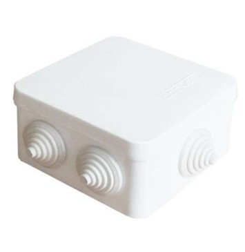 Коробка распределительная E.p.plast 84x84x45 IP54 7 выходов, для открытой проводки 3 гермоввода, крышка защелкивающаяся, цвет - белый