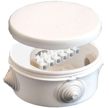 Коробка распределительная E.p.plast 90x45 IP54 10А 4 выходов, для открытой проводки 4 гермоввода, крышка защелкивающаяся, цвет - белый