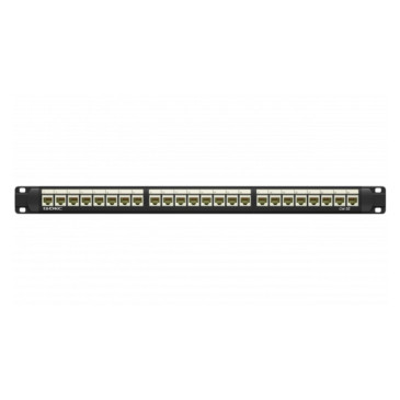 Патч-панель DKC UTP 19″ неэкранированная, 24 порта RJ45, категория - 5E, высота - 1U, цвет - черный