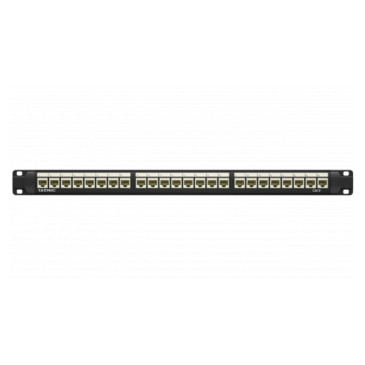 Патч-панель DKC UTP 19″ неэкранированная, 24 порта RJ45, категория - 6, высота - 1U, цвет - черный