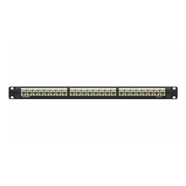 Патч-панель DKC UTP 19″ неэкранированная, 24 порта RJ45, категория - 6A, высота - 1U, цвет - черный