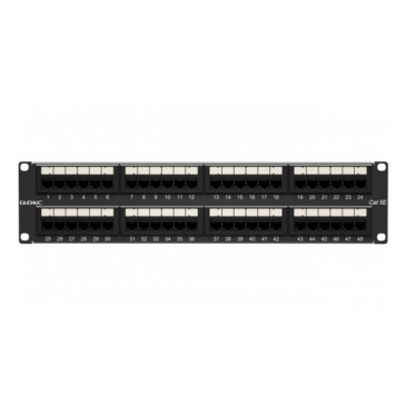 Патч-панель DKC UTP 19″ неэкранированная, 48 портов RJ45, категория - 5E, высота - 2U, цвет - черный