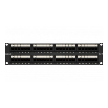 Патч-панель DKC UTP 19″ неэкранированная, 48 портов RJ45, категория - 6, высота - 2U, цвет - черный