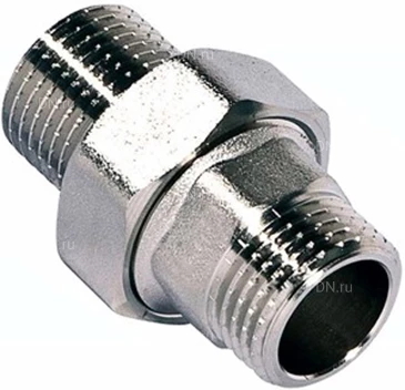 Соединение разъемное (американка) DN.ru А-304-НР-НР-PTFE 2″ Ду50 Ру20 с уплотнением под гайкой по плоскости, корпус - нержавеющая сталь AISI 304, присоединение - наружная/наружная резьба, тип резьбы - BSPT