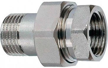 Соединение разъемное (американка) DN.ru А-304-НР-ВР-PTFE 1/2″ Ду15 Ру20 с уплотнением под гайкой по плоскости, корпус - нержавеющая сталь AISI 304, присоединение - наружная/внутренняя резьба, тип резьбы - BSPT/BSPP