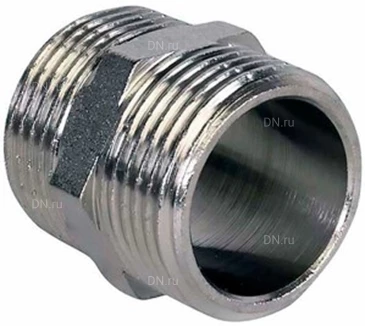 Ниппель DN.ru Н-304-НР-НР 1″ Ду25 Ру20, корпус - нержавеющая сталь AISI 304, присоединение - наружная/наружная резьба, тип резьбы - BSPT