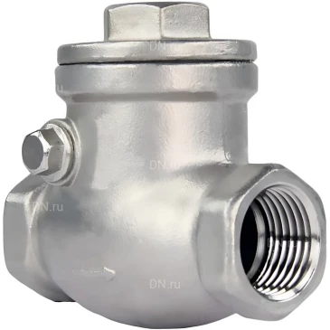 Клапан обратный поворотный DN.ru VCT3232-T 1″ Ду25 Ру16 WDVF резьбовой, корпус - нержавеющая сталь AISI 316, диск - нержавеющая сталь AISI 316, уплотнение - PTFE