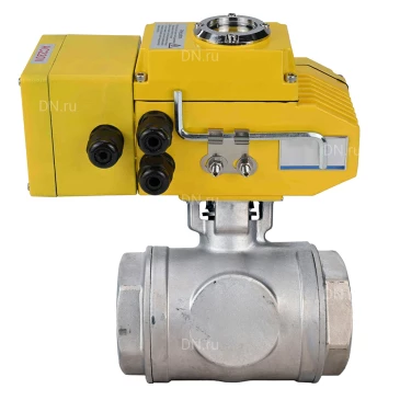 Кран шаровой DN.ru BV3232P(4pc)-SP-3WL-T-ISO-H WDVF Ду32 Ру63 стандартнопроходной, 3-ходовой L-тип, внутренняя резьба, корпус - нержавеющая сталь AISI 316, уплотнение - PTFE, с электроприводом DN.ru QT-N-010EM-A1-220VAC-У1 DAR
