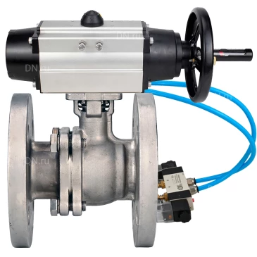 Кран шаровой DN.ru BV3232P(2pc)-FP-F-ISO-H WDVF Ду80 Ру16 полнопроходной, фланцевый, корпус - нержавеющая сталь 316, уплотнение - PTFE, с пневмоприводом PA-DA-105-1 и пневмораспределителем 4V320-08 220В