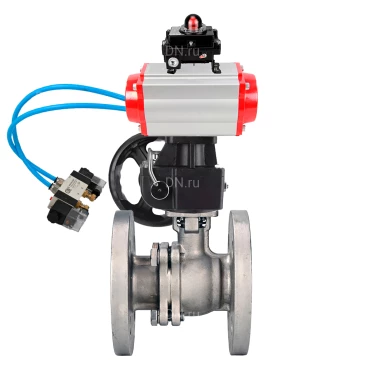 Кран шаровой DN.ru BV3232P(2pc)-FP-F-ISO-H WDVF Ду200 Ру16 полнопроходной, фланцевый, нержавеющая сталь 316, PTFE, с пневмоприводом PA-DA-160, пневмораспределителем 4V320-10 220В, БКВ APL-410N EX и ручным дублером MON4-1200-T54-ISO