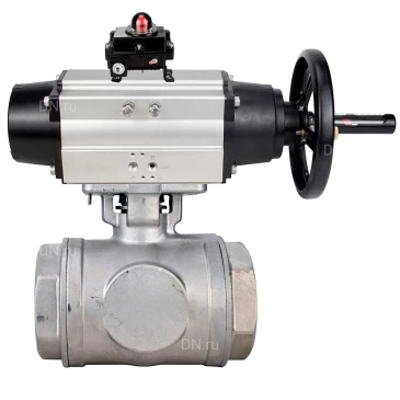 Кран шаровой DN.ru BV3232P(4pc)-SP-3WL-T-ISO-H WDVF Ду65 Ру40 стандартнопроходной, 3-ходовой L-тип, внутренняя резьба, корпус - нержавеющая сталь AISI 316, уплотнение - PTFE, с пневмоприводом PA-DA-105-1 и БКВ APL-410N EX