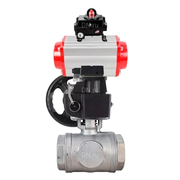 Кран шаровой DN.ru BV3232P(4pc)-SP-3WL-T-ISO-H WDVF Ду65 Ру40 стандартнопроходной, 3-ходовой L-тип, внутренняя резьба, с пневмоприводом PA-DA-105, пневмораспределителем 4М310-08 220В NAMUR, БКВ APL-410N EX и ручным дублером MON2-450-T28-ISO