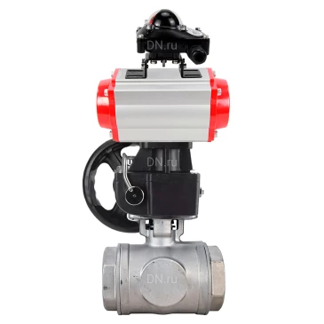 Кран шаровой DN.ru BV3232P(4pc)-SP-3WL-T-ISO-H WDVF Ду65 Ру40 стандартнопроходной, 3-ходовой L-тип, внутренняя резьба, корпус - нержавеющая сталь AISI 316, уплотнение - PTFE, с пневмоприводом PA-DA-105, БКВ APL-210N и ручным дублером MON2-450-T28-ISO