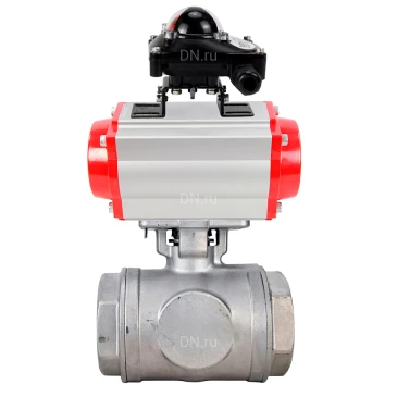 Кран шаровой DN.ru BV3232P(4pc)-SP-3WT-T-ISO-H WDVF Ду25 Ру63 стандартнопроходной, 3-ходовой Т-тип, внутренняя резьба, корпус - нержавеющая сталь AISI 316, уплотнение - PTFE, с пневмоприводом PA-DA-065 и БКВ APL-210N