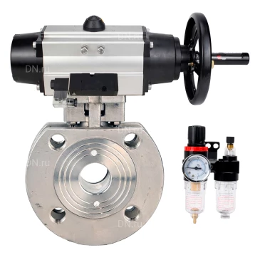 Кран шаровой DN.ru BV3232P-FP-Fb-ISO-H WDVF Ду100 Ру16 полнопроходной, межфланцевый, корпус - нержавеющая сталь 316, уплотнение - PTFE, с пневмоприводом PA-DA-105-1, пневмораспределителем 4М310-08 220В NAMUR и БПВ AFC2000
