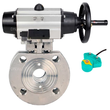 Кран шаровой DN.ru BV3232P-FP-Fb-ISO-H WDVF Ду100 Ру16 полнопроходной, межфланцевый, корпус - нержавеющая сталь 316, уплотнение - PTFE, с пневмоприводом PA-DA-105-1, пневмораспределителем 4М310-08 220В NAMUR и магнитным переключателем ALS200D