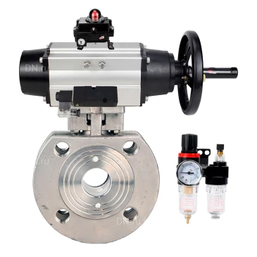 Кран шаровой DN.ru BV3232P-FP-Fb-ISO-H WDVF Ду80 Ру16 полнопроходной, межфланцевый, корпус - нержавеющая сталь 316, уплотнение - PTFE, с пневмоприводом PA-DA-105-1, пневмораспределителем 4М310-08 24В NAMUR, БКВ APL-410N EX и БПВ AFC2000