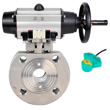 Кран шаровой DN.ru BV3232P-FP-Fb-ISO-H WDVF Ду100 Ру16 полнопроходной, межфланцевый, корпус - нержавеющая сталь 316, уплотнение - PTFE, с пневмоприводом PA-DA-105-1, пневмораспределителем 4V320-10 220В NAMUR и магнитным переключателем ALS200D
