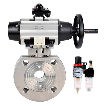 Кран шаровой DN.ru BV3232P-FP-Fb-ISO-H WDVF Ду100 Ру16 полнопроходной, межфланцевый, корпус - нержавеющая сталь 316, уплотнение - PTFE, с пневмоприводом PA-DA-105-1, пневмораспределителем 4V320-08 220В NAMUR, БКВ APL-210N и БПВ AFC2000