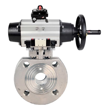 Кран шаровой DN.ru BV3232P-FP-Fb-ISO-H WDVF Ду100 Ру16 полнопроходной, межфланцевый, корпус - нержавеющая сталь 316, уплотнение - PTFE, с пневмоприводом PA-DA-105-1, пневмораспределителем 4V320-10 220В NAMUR и БКВ APL-410N EX