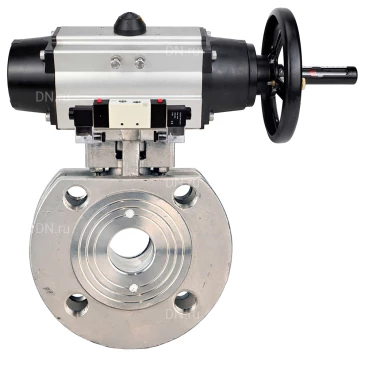 Кран шаровой DN.ru BV3232P-FP-Fb-ISO-H WDVF Ду100 Ру16 полнопроходной, межфланцевый, корпус - нержавеющая сталь 316, уплотнение - PTFE, с пневмоприводом PA-DA-105-1 и пневмораспределителем 4V320-08 220В NAMUR