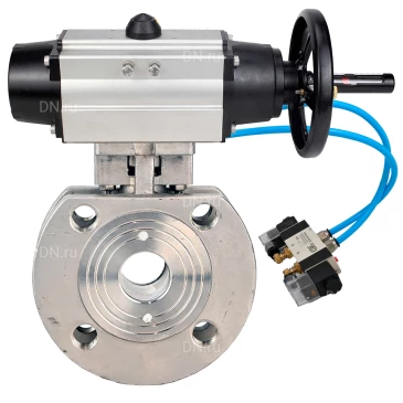 Кран шаровой DN.ru BV3232P-FP-Fb-ISO-H WDVF Ду100 Ру16 полнопроходной, межфланцевый, корпус - нержавеющая сталь 316, уплотнение - PTFE, с пневмоприводом PA-DA-105-1 и пневмораспределителем 4V320-08 220В