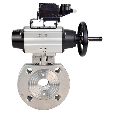 Кран шаровой DN.ru BV3232P-FP-Fb-ISO-H WDVF Ду100 Ру16 полнопроходной, межфланцевый, корпус - нержавеющая сталь 316, уплотнение - PTFE, с пневмоприводом PA-DA-105-1 и электропневматическим поворотным позиционером YT-1000RSN с обратной связью