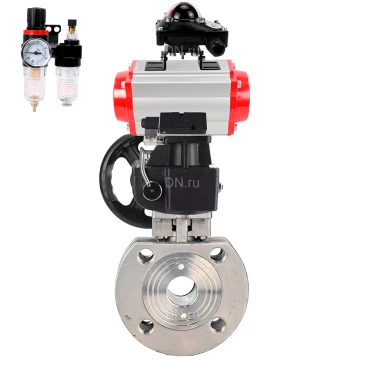 Кран шаровой DN.ru BV3232P-FP-Fb-ISO-H WDVF Ду100 Ру16 полнопроходной, межфланцевый, нержавеющая сталь 316, PTFE, с пневмоприводом PA-DA-105, пневмораспределителем 4М310-08 24В NAMUR, БКВ APL-210N, БПВ AFC2000 и ручным дублером MON2-450-T28-ISO