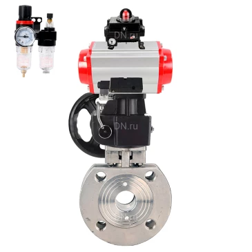 Кран шаровой DN.ru BV3232P-FP-Fb-ISO-H WDVF Ду100 Ру16 полнопроходной, межфланцевый, нержавеющая сталь 316, PTFE, с пневмоприводом PA-DA-105, пневмораспределителем 4М310-08 220В NAMUR, БКВ APL-410N EX, БПВ AFC2000 и ручным дублером MON2-450-T28-ISO