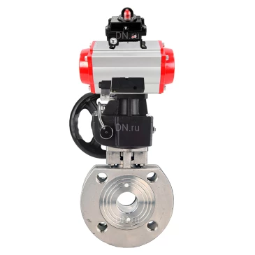 Кран шаровой DN.ru BV3232P-FP-Fb-ISO-H WDVF Ду100 Ру16 полнопроходной, межфланцевый, нержавеющая сталь 316, PTFE, с пневмоприводом PA-DA-105, пневмораспределителем 4М310-08 24В NAMUR, БКВ APL-410N EX и ручным дублером MON2-450-T28-ISO