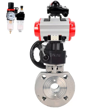 Кран шаровой DN.ru BV3232P-FP-Fb-ISO-H WDVF Ду100 Ру16 полнопроходной, межфланцевый, нержавеющая сталь 316, PTFE, с пневмоприводом PA-DA-105, пневмораспределителем 4V320-08 220В NAMUR, БКВ APL-210N, БПВ AFC2000 и ручным дублером MON2-450-T28-ISO