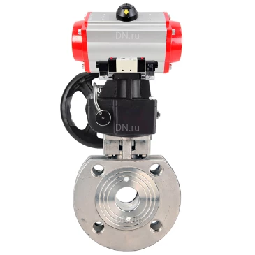 Кран шаровой DN.ru BV3232P-FP-Fb-ISO-H WDVF Ду80 Ру16 полнопроходной, межфланцевый, корпус - нержавеющая сталь 316, уплотнение - PTFE, с пневмоприводом PA-DA-105, пневмораспределителем 4V320-08 220В NAMUR и ручным дублером MON2-450-T28-ISO