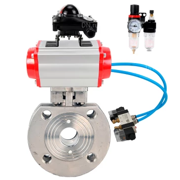 Кран шаровой DN.ru BV3232P-FP-Fb-ISO-H WDVF Ду50 Ру16 полнопроходной, межфланцевый, корпус - нержавеющая сталь 316, уплотнение - PTFE, с пневмоприводом PA-DA-083, пневмораспределителем 4V320-08 220В, БКВ APL-210N и БПВ AFC2000