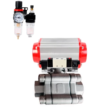 Кран шаровой DN.ru BV3232P(3pc)-FP-SW-ISO-H Ду65 Ру63 полнопроходной, корпус - нержавеющая сталь SS316, под приварку, с пневмоприводом PA-DA-105, пневмораспределителем 4V320-10 220В, БПВ AFC2000