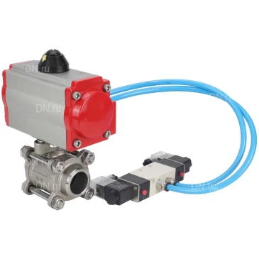 Кран шаровой DN.ru BV3232P(3pc)-FP-W-ISO-H WDVF Ду32 Ру63 полнопроходной, трехсоставной, корпус - нержавеющая сталь 316, уплотнение - PTFE, под приварку, с пневмоприводом PA-DA-052, пневмораспределителем 4V320-08 220В Кран шаровой DN.ru BV3232P(3pc)-FP-W-ISO-H WDVF Ду32 Ру63 полнопроходной, трехсоставной, корпус - нержавеющая сталь 316, уплотнение - PTFE, под приварку, с пневмоприводом PA-DA-052, пневмораспределителем 4V320-08 220В
