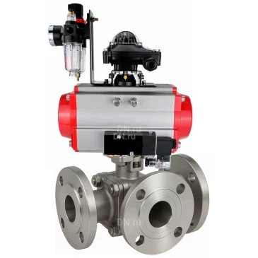 Кран шаровой DN.ru BV3232P(2pc)-FP-3WL-F-ISO-H Ду20 Ру16 HYMT, трехходовой L-тип, полнопроходной, фланцевый, корпус - нержавеющая сталь SS316, с пневмоприводом PA-DA-052, пневмораспределителем 4M310-08 24В NAMUR, БКВ APL-510N EX и БПВ AFC2000