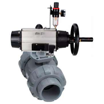 Кран шаровой DN.ru BV4242E-FP-GRM-ISO Дн32 Ру10 полнопроходной, корпус - НПВХ, шар - НПВХ, уплотнение - EPDM, с пневмоприводом PA-DA-105-1, пневмораспределителем 4M310-08 24В и БПВ AFC2000