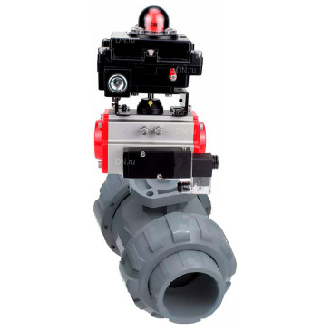 Кран шаровой DN.ru BV4242E-FP-GRM-ISO Дн32 Ру10 полнопроходной, корпус - НПВХ, шар - НПВХ, уплотнение - EPDM, с пневмоприводом PA-DA-052, пневмораспределителем 4M310-08 220В и БКВ APL-410N EX
