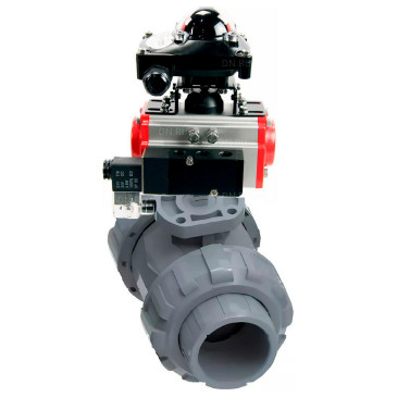 Кран шаровой DN.ru BV4242E-FP-GRM-ISO Дн25 Ру10 межфланцевый полнопроходной, корпус - НПВХ, шар - НПВХ, уплотнение - EPDM, с пневмоприводом PA-SA-052, пневмораспределителем 4M310-08 24В и БКВ APL-210N Кран шаровой DN.ru BV4242E-FP-GRM-ISO Дн25 Ру10 межфланцевый полнопроходной, корпус - НПВХ, шар - НПВХ, уплотнение - EPDM, с пневмоприводом PA-SA-052, пневмораспределителем 4M310-08 24В и БКВ APL-210N