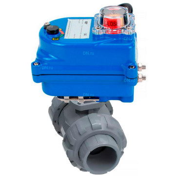 Кран шаровой DN.ru BV4242E-FP-GRM-ISO Дн32 Ру10 межфланцевый полнопроходной, клеевой с разборным муфтовым соединением, корпус - НПВХ, шар - НПВХ, уплотнение - EPDM, с электроприводом DN.ru QT-N-003EM-O1-12VDC-У1 blue Кран шаровой DN.ru BV4242E-FP-GRM-ISO Дн32 Ру10 межфланцевый полнопроходной, клеевой с разборным муфтовым соединением, корпус - НПВХ, шар - НПВХ, уплотнение - EPDM, с электроприводом DN.ru QT-N-003EM-O1-12VDC-У1 blue