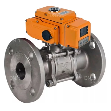 Кран шаровой DN.ru BV3232P(3pc)-FP-F-ISO-H Ду80 Ру40 полнопроходной фланцевый с ISO-фланцем, корпус - нержавеющая сталь 316, уплотнение - PTFE, с электроприводом четвертьоборотным DN.ru QT-N-010EM-A1-24VDC-У1 HARK